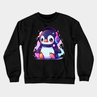 Cute Penguin With Headphones Crewneck Sweatshirt